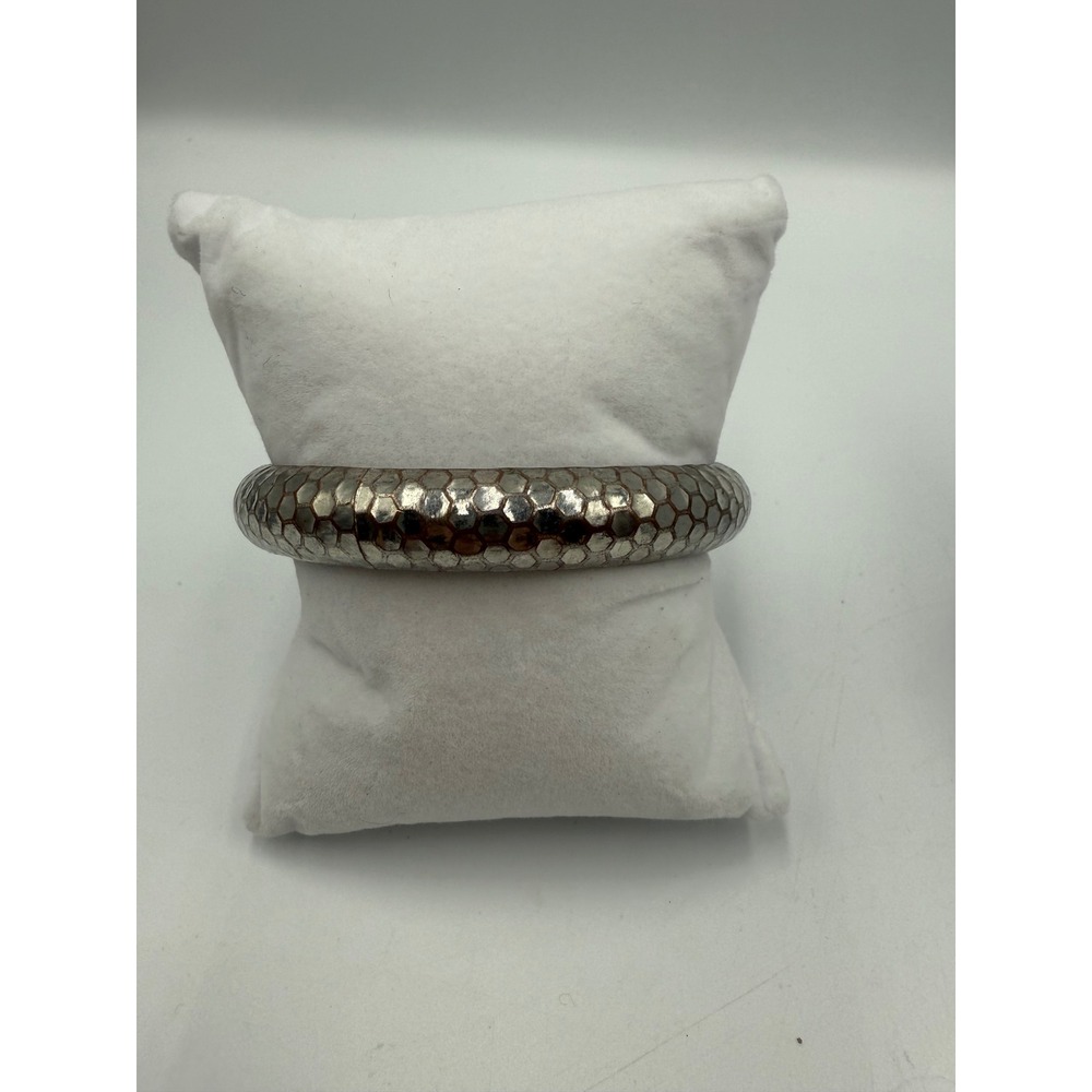Vintage Hammered Silver Tone Honeycomb Bangle Bracelet Snakeskin Texture Boho‎